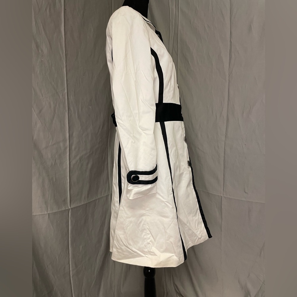 Alfani White Trench Coat with Black Trim - Picture 3 of 10